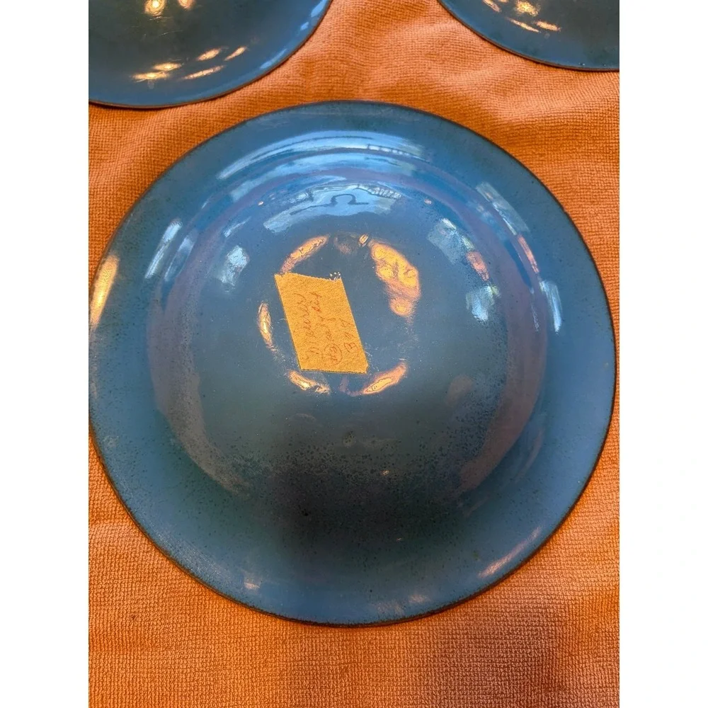 Three metal bowls green and blue theme